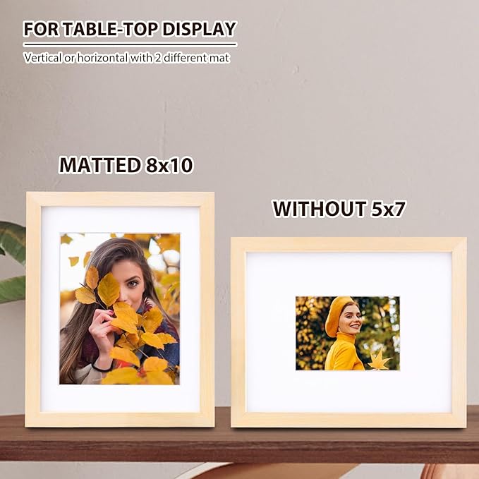 KINLINK 11x14 Picture Frame White Oak, Solid Light Wood Frames with Acrylic Plexiglass for Pictures 5x7/8x10 with Mat or 11x14 without Mat, Tabletop and Wall Display, Set of 4