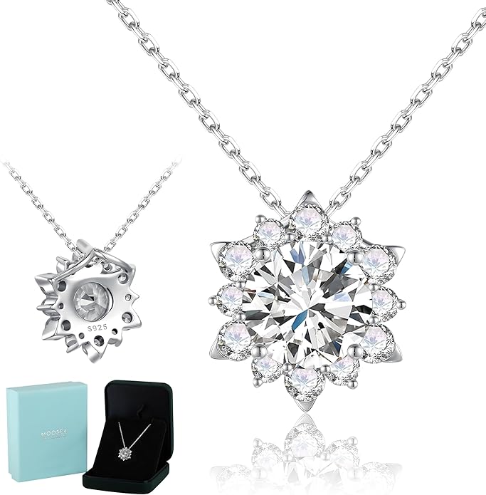 MOOSEA 2-4CT Moissanite Snowflake Necklace, 925 Sterling Silver Anniversary Birthday Gifts for Women Wife, Moissanite Pendant Necklace Christmas Jewelry for Her