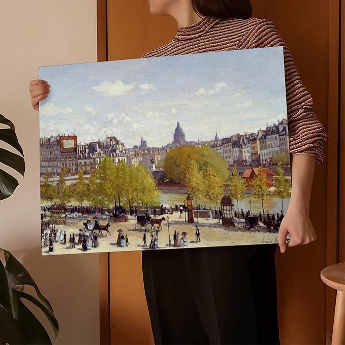 CFIOZYOS 40+ Monet Famous Print Posters Wharf of Louvre, Paris by Claude Monet Impressionism Canvas Poster Wall Art Print Bedroom Decor Office Room Kitchen Decor Gift Frame 12×18inch(30×45cm)