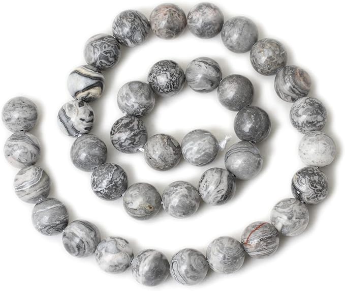 35PCS 10mm Natural Map Stone Round Loose Beads for Jewelry Making DIY Findings 1 Strand 15"