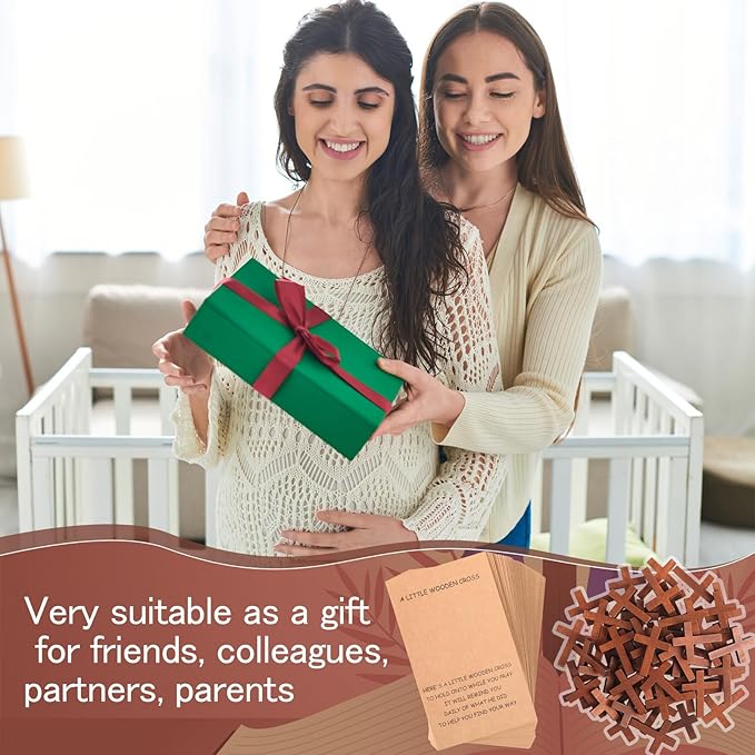 Bucherry 60 Set Pocket Hug Token Bulk Hug Greeting Cards with Mini Wooden Cross Greeting Cards Keepsake Exchange Card Relationship Gift for Friends Colleagues Family Christians Church Gifts (Brown)