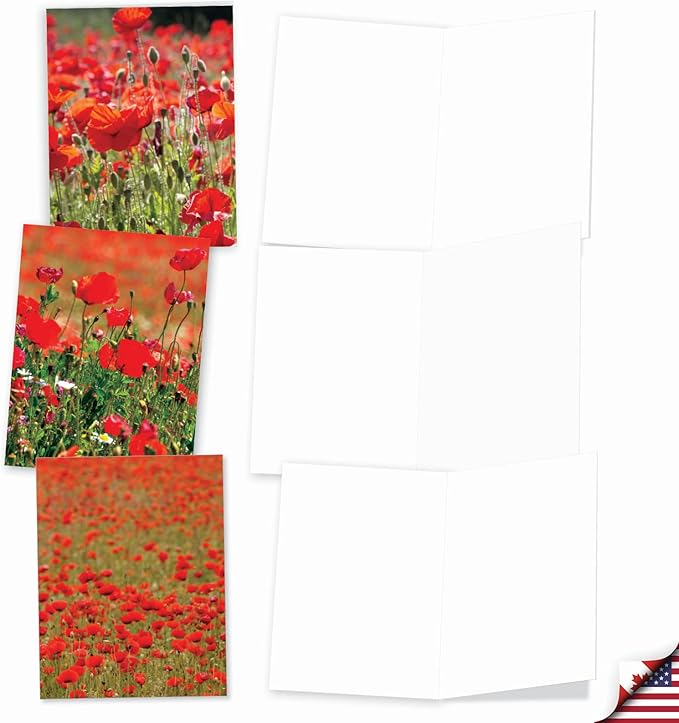 The Best Card Company - 10 Blank Note Cards with Flowers (4 x 5.12 Inch) - Floral Notecards, All Occasion Boxed Assortment - Poppy Love M2019