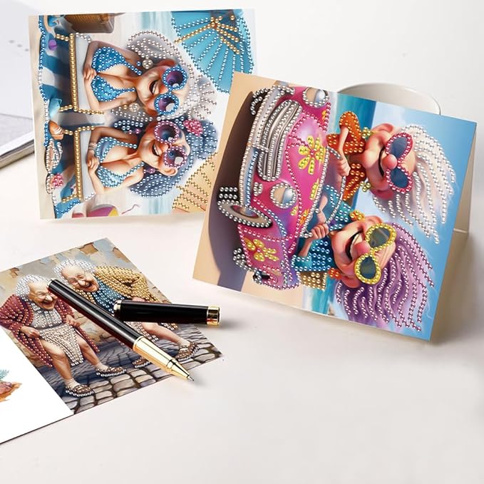 Ceitura 6Pcs DIY Diamond Art Painting Crafts Rhinestone Painting Greeting Card Making Kit Postcard for Holiday Christmas New Year Party Favors (Happy Old Lady)