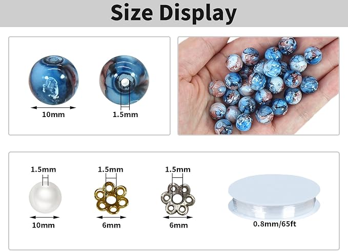 Pamir Tong 300PCS 10mm Blue Round Glass Beads Bracelet Space Loose Smooth Beads for Jewelry Making, Earring, Necklaces, Keychains, Lanyards & Adult Crafting