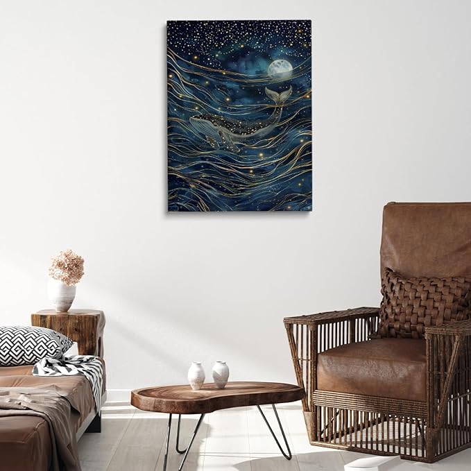 William Morris Moon & Stars Print,William Morris Wall Art Exhibition Print,William Morris Poster,Vintage Wall Art, humpback whale art for Living Room Bedroom Bathroom Decor 8x12in Unframed poster