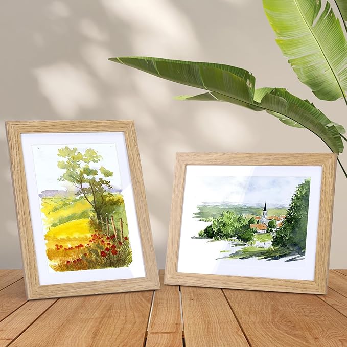 Lyeasw 5x7 Picture Frame 15 Pack, Display Pictures 5x7 with Mat or 6x8 without Mat, Natural Wood Color Bulk Photo Frames for Wall or Tabletop