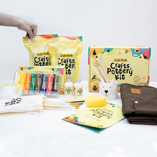 Clay Pottery Kit for Adults and Kids – Complete Air-Dry Clay Set with Tools, Paints, Apron, and Guide – Perfect for Beginners, Date Nights, and Group Activities