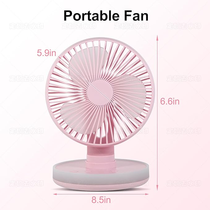 Small Desk Fan With Night Light, Auto Oscillating Table Fan With 3000mAh Rechargeable Battery, USB Personal Fan With 4 Speeds Wind, Adjustable Fan For Home, Office Bedroom, Camping (pink)