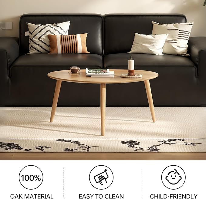 Wayshome Small Oval Coffee Table, 100% Solid Wood Coffee Tables Mid Century Modern Table for Living Room Side Table End Tables for Home(Original Wood Color, 33.46''x22.83''x15.74'')