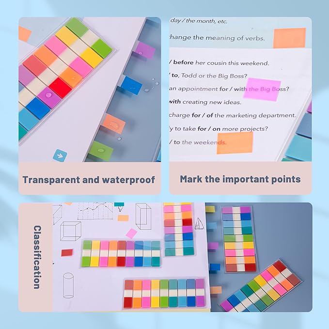 Golcellia 1440 Pieces, Transparent Sticky Notes, Page Markers, Book Tabs, Pop Up Index Tabs