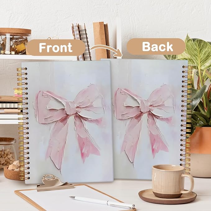 MOFUYU Journal for Women,Coquette Pink Bow Spiral Journal Notebook,Cute Notebooks for Women,Pink School Supplies Hardcover Spiral Notebook 5.5x8.3 Inch