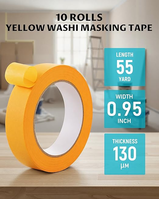 Lichamp 10 Bulk Pack 1 Inch Yellow Washi Tape, Decorative Paper Tape for DIY Crafts & Artist Arts, Painting, Decoration, 0.95 inch x 55 Yard per Roll, 10 Rolls, 1010YE (Total 550 Yards)