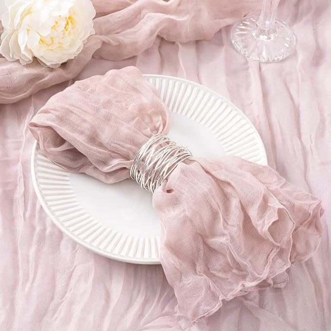 100 Pack Pink Cheesecloth Napkins Spring Cloth Napkins Set of 100 Pale Pink Dinner Napkins Bulk 21x21 Inches for Wedding Bridal Shower Baby Shower Valentine's Day