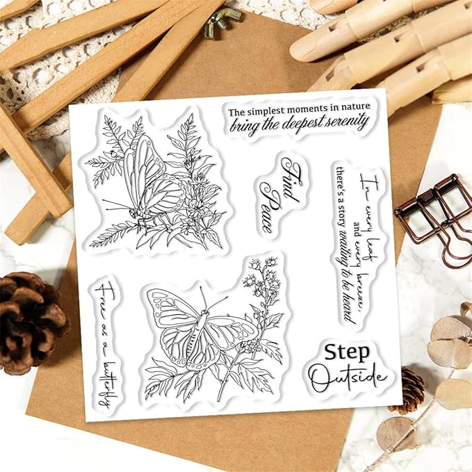 Butterfly Flower Grass Stamps and Cutting Dies for Card Making DIY Transparent Silicone Clear Stamp and Metal Die Cuts Sets for Scrapbooking Paper Greeting Cards Decor Seals Craft Supplies