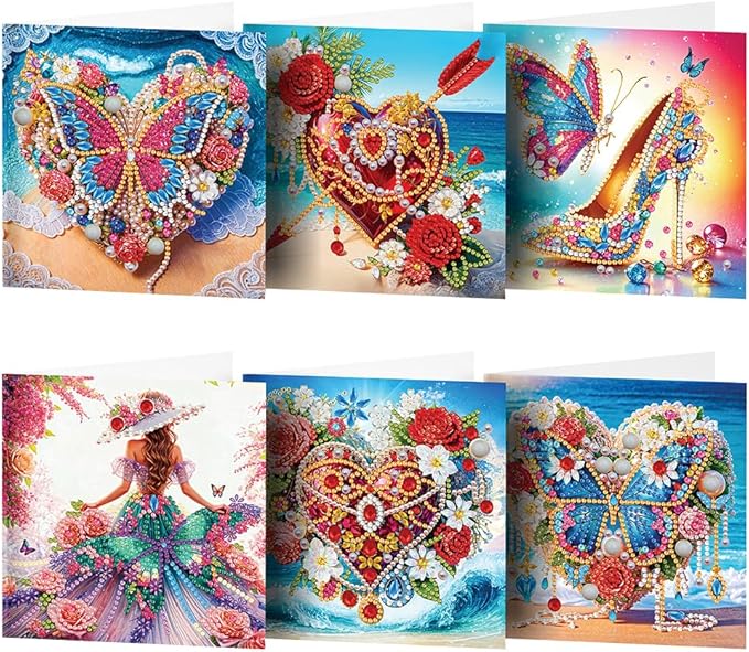 Ceitura 6Pcs DIY Diamond Art Painting Crafts Rhinestone Painting Greeting Card Making Kit Postcard for Holiday Christmas New Year Party Favors (Crystal Love)