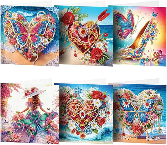 Ceitura 6Pcs DIY Diamond Art Painting Crafts Rhinestone Painting Greeting Card Making Kit Postcard for Holiday Christmas New Year Party Favors (Crystal Love)