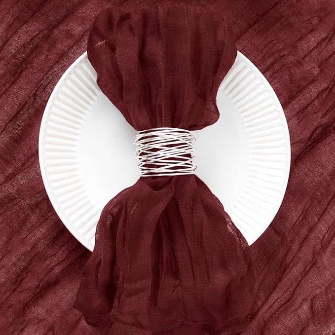 50 Pack Burgundy Red Cheesecloth Napkins Spring Cloth Napkins Set of 50 Burgundy Dinner Napkins Bulk 21x21 Inches for Wedding Bridal Shower Baby Shower Valentine's Day