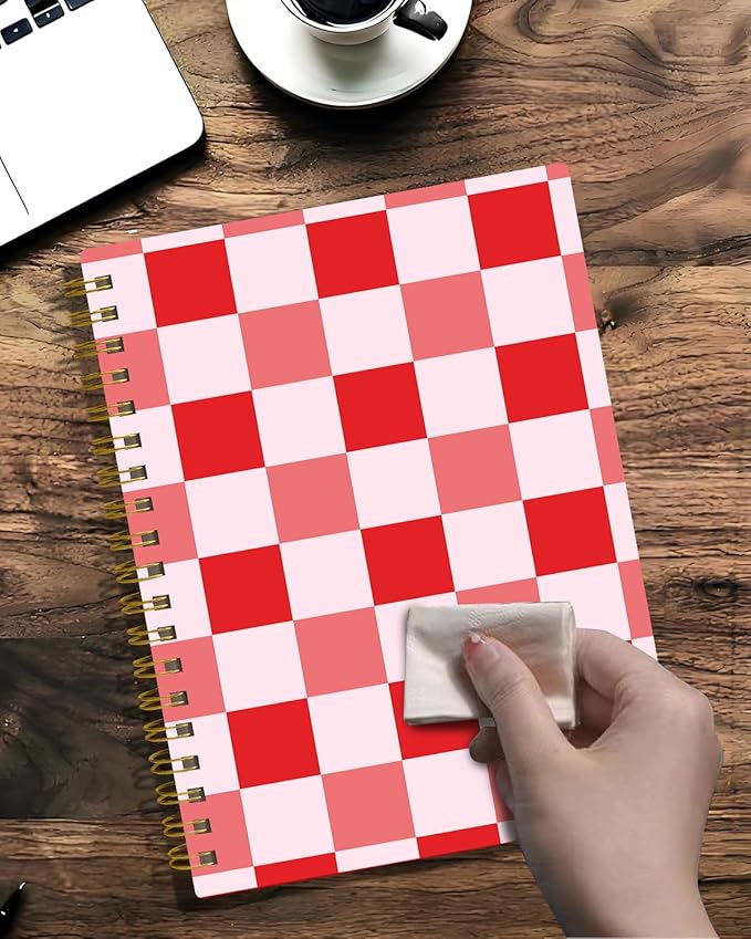 Spiral Journal Notebook,A5 Hardcover Lined Journals for Women 6 x 8.3 in,60 Sheets 120 Pages Thick Paper,Cute College Ruled Writing Notebook for Office Work School(Red Plaid Chessboard)