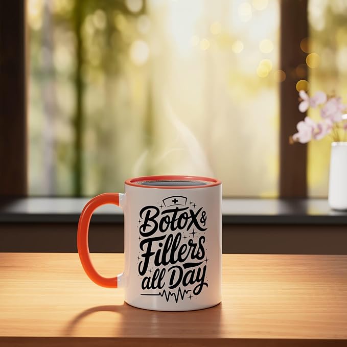 Botox Nurse Injector Design for Aesthetic Cosmetic Nursing Ceramic Mug, Orange/White