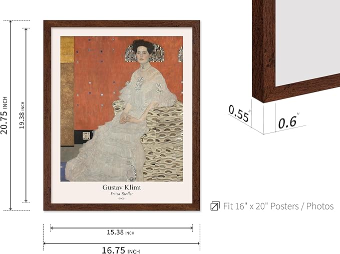 Poster Master Vintage Gustav Klimt Poster - Retro Fritza Riedler Print - Art Nouveau - Portrait Art - Symbolism Art - Aesthetic Art - Classic Painting - Living Room Decor - 16x20 Brown Framed