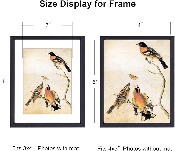 4x5 Picture Frame, Black Aluminum Metal Photo Frames with HD Glass, Fits 3x4 with Mat or 4 x 5 without Mat, Display for Wall and Table