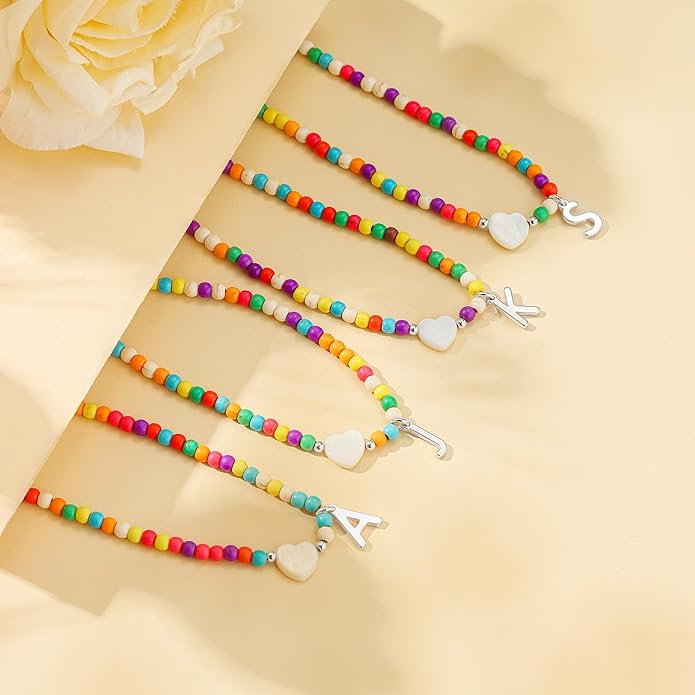 Ursteel Christmas Gifts for Teen Girls Women - Trendy Beaded Choker Necklace for Women Teenage Girls, Personalized Letter Initial Necklaces Christmas Gifts for Grandkids