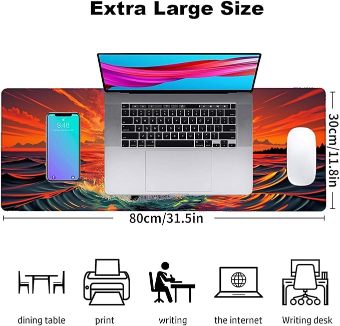 Orca Gaming Mouse Pad, Office Desk Mat, Anti-Slip Rubber Base Cool Aesthetic Mouse Pads for Computer Laptop Keyboard School Home Desktop Gamer Home Accessories Decor 31.5" x 11.8"