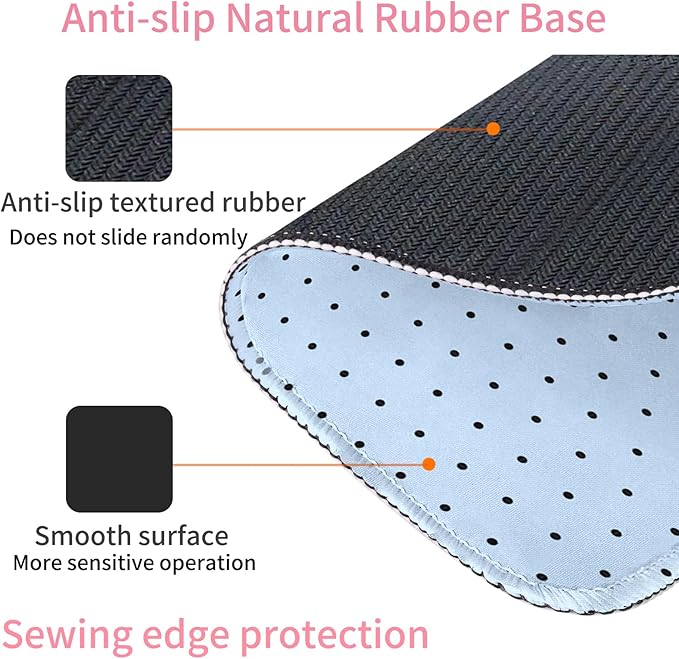 Seorsok Baby Blue Mouse Mat,Premium Textured Mouse Pads for Office Laptop,Washable Square Mousepads with Extended Stitched Edges Non Slip Rubber Base 9.5"x7.8"x0.12"Inch,Black Polka Dot Design