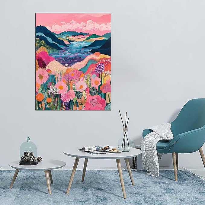 Eterkosu Mountain Flowers Diamond Art Painting Kits for Adults,5D DIY Scenery Diamond Art Paint with Diamonds for Home Decor,Full Drill Diamond Dots Painting for Adults Beginners Gem Art Pictures