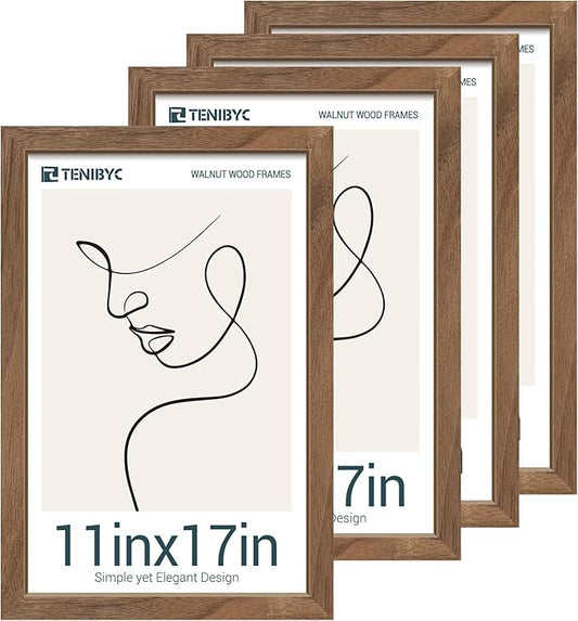 Picture Frame 4 Pack - Solid Wood Poster Photo Frame - Woodgrain Series - Room, Office, Gallery, Studio Display - Wall Hanging