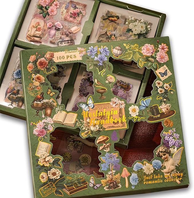 Vintage Nature Stickers for Junk Journal Supplies, 100Sheets/400Pcs Retro Flower Butterfly Plant Mushroom Decorative Stickers for Scrapbook, DIY Crafts Album Phone Cases Laptops Calendars Notebook