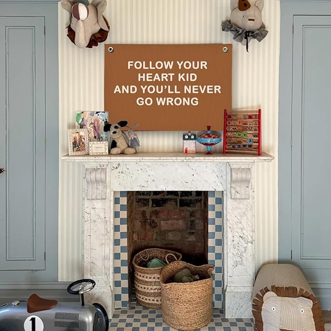 Baby Boy Nursery Decor, Inspirational Wall Decor Hanging Linen Banner,Playroom Navy Blue Motivational Wall Flag for Kids Boys Room Playroom Nursery Wall Art, 20x30 Inch