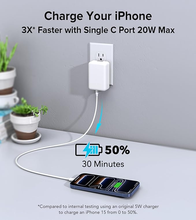 40W USB C Flat Charger Block, 2-Pack Fast Charge Cube Powered Multi-Port Wall Plug Power Adapter Type C Brick for iPhone 17/16/16 Pro 15/15 Pro Max/14/14 Pro Max/13/13 Pro Max, Motorola, Huawei