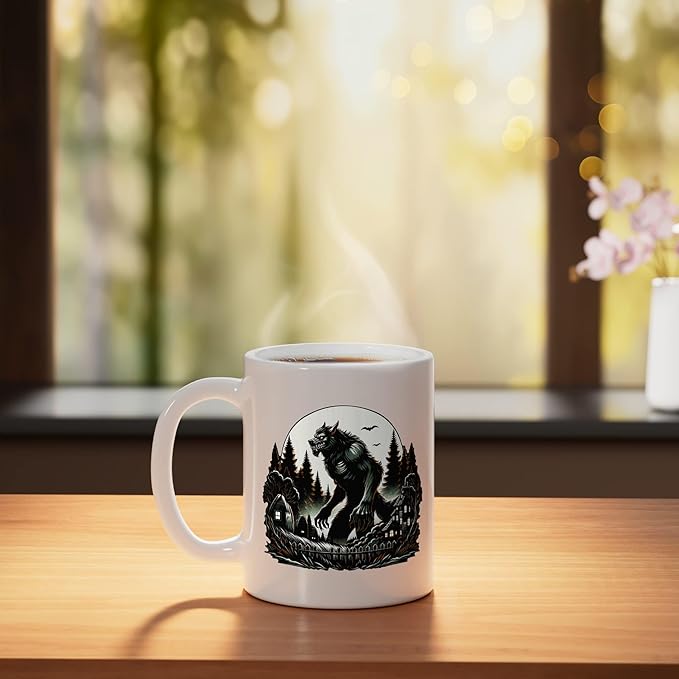 Aesthetic Werewolf Cryptid Ceramic Mug, White
