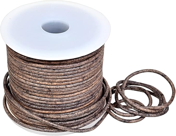 GENIQUE Real/Genuine Round Leather String Cord for Necklace, Bracelets, Jewellery, Braiding (1.5mm, Grey Distressed)