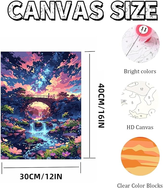 Mosaflare Paint by Numbers for Adults Beginner, Landscape Scenery Adult Paint by Number Kits on Canvas, DIY Scenery Acrylic Oil Easy Painting by Numbers for Home Wall Decor 12X16 inch (Without Frame)