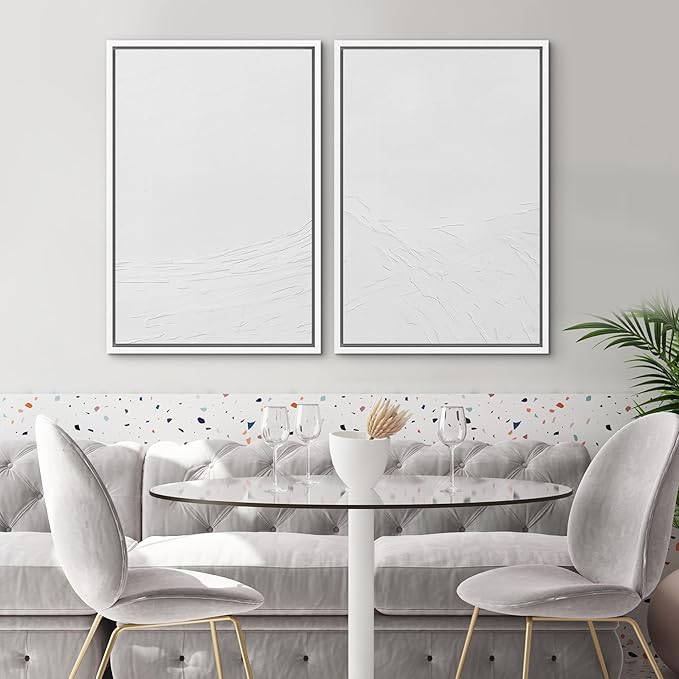 SIGNWIN Framed Canvas Print Wall Art Set Geometric Gray Pastel Color Field Landscape Abstract Shapes Illustration Modern Art Minimalism Decorative for Living Room, Bedroom, Office - 16"x24"x2 White