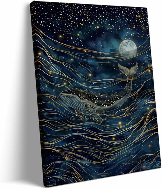 William Morris Moon & Stars Print,William Morris Wall Art Exhibition Print,Vintage Wall Art, humpback whale art for Living Room Bedroom Decor 20x30in Large Frame