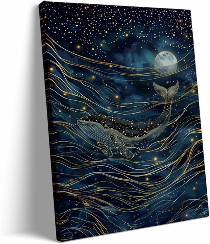 William Morris Moon & Stars Print,William Morris Wall Art Exhibition Print,William Morris Poster,Vintage Wall Art, humpback whale art for Living Room Bedroom Bathroom Decor 8x12in Frame wall art
