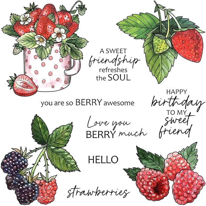 Strawberry Cup Stamps and Cutting Dies for Card Making DIY Transparent Silicone Clear Stamp and Metal Die Cuts Sets for Scrapbooking Paper Greeting Cards Decor Seals Craft Supplies