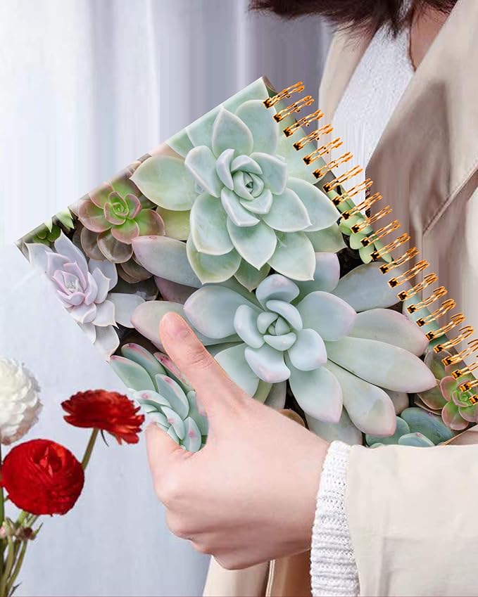 iampanda Spiral Journal Notebook,Strong Twin-Wire Binding with Premium Paper for Girl Women,Natural Plants 60 Sheets A5 College Ruled Notebook/Journal,Perfect for School Office Home Gifts,Cute