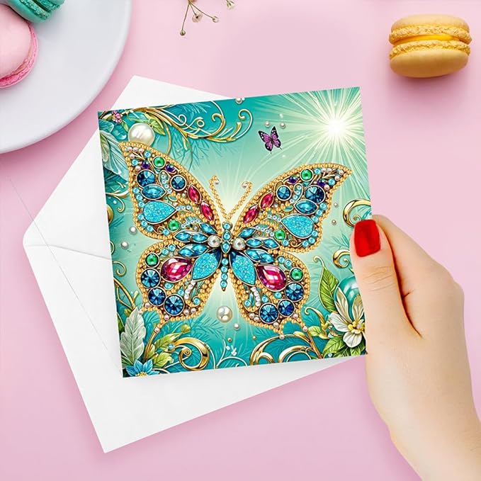 Ceitura 6Pcs DIY Diamond Art Painting Crafts Rhinestone Painting Greeting Card Making Kit Postcard for Holiday Christmas New Year Party Favors (Flower Butterfly)
