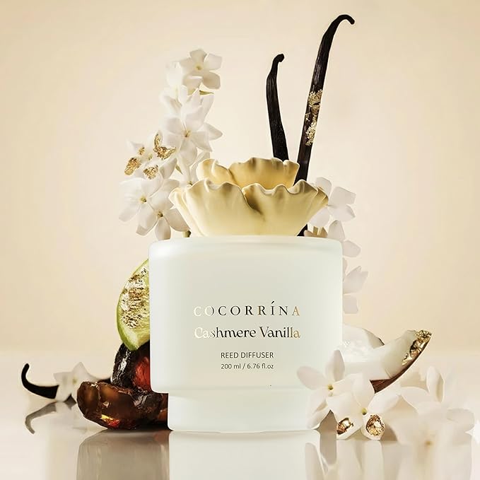 COCORRÍNA Gypsum Flower Reed Diffuser – Cashmere Vanilla Scent, 6.76 oz Oil with 8 Sticks,Long-Lasting Home Fragrance for Bathroom Décor