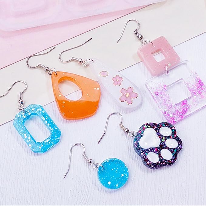 6Pcs Earring Resin Silicone Molds with 40 Earring Hooks, Epoxy Resin Jewelry Molds Silicone Set for Casting Irregular Shape Mold for Earrings Pendant Necklace Bracelet Keychain (6 Pcs-Medium)