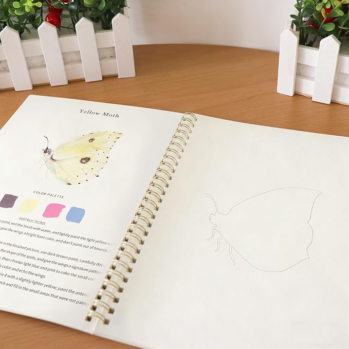 XZGTAND Beginner-Friendly Animals Watercolor Workbooks, 12 Colors Watercolor Paint Set with Paint Brush, Beginner-Friendly Watercolor Painting Kit (Insects)