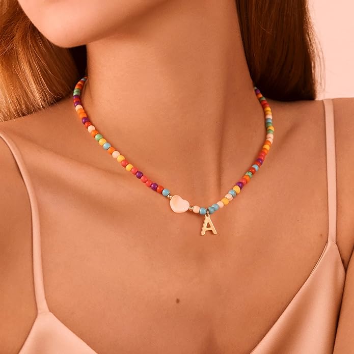 Ursteel Christmas Gifts for Teen Girls Women - Trendy Beaded Choker Necklace for Women Teenage Girls, Personalized Letter Initial Necklaces Christmas Gifts for Grandkids