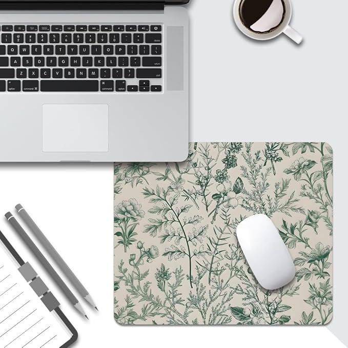 Sage Garden Green Floral Texture Mouse pad, Square Waterproof and Anti Slip Mouse pad for Office laptops