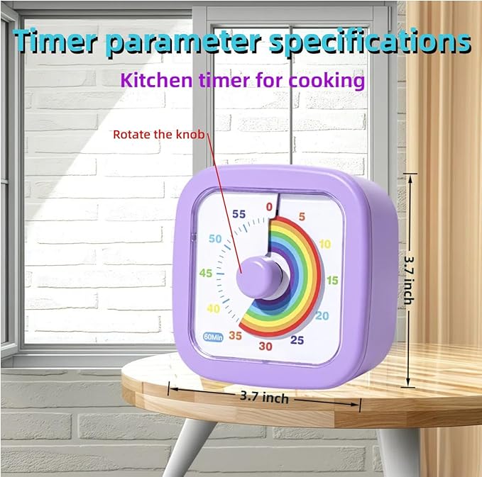 Kids Visual Timer Cute Rainbow - 60 Minute Countdown Timer Time Management for Kids and Adults, Timer for Cooking Classroom Meeting (Purple)