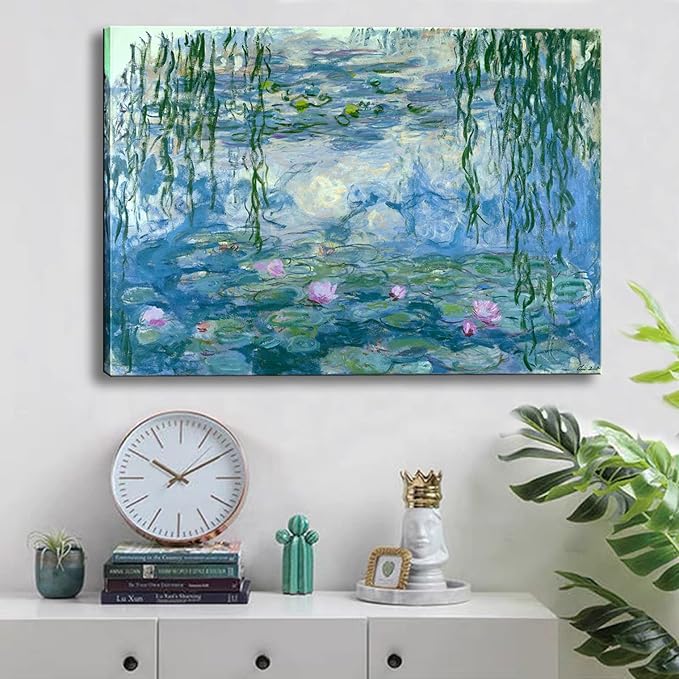 Claude Monet Canvas Wall Art - Water Lilies Classic Artwork Picture Print with Framed Painting for Home Office Wall Decor 16"x24"