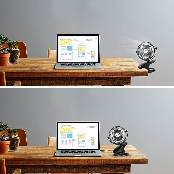 SkyGenius Battery Operated Stroller Fan, Rechargeable USB Powered Mini Clip on Desk Fan